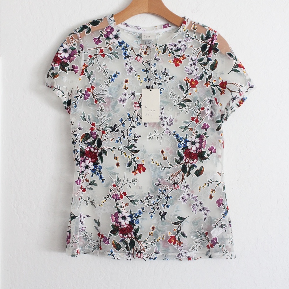 NWT FLORAL MESH SHIRT
